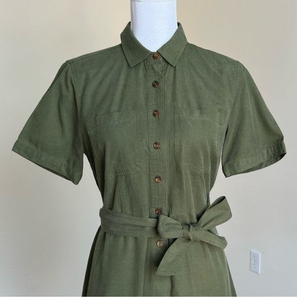 Crew Olive Green Utility Shirt Dress Tie Waist Pockets Size 6 - Picture 7 of 11